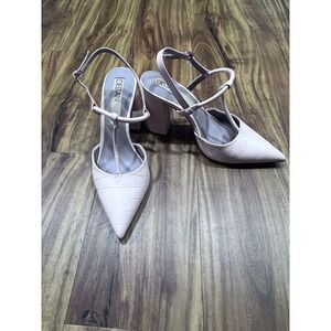 Deltan Pink Croc Embossed T-Strap Block Heel Pointed Toe Pumps Leather Sole 6M